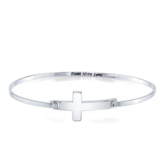 Gratitude & Grace "Faith Hope Love" Sideways Cross Bangle - Picture 2 of 4